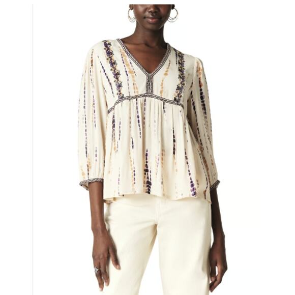 Ba&sh V neck Peasant Blouse in Vanilla (Size Small)